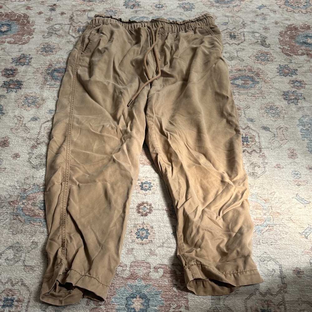 LOFT Tan Cropped Drawstring Ankle Pants